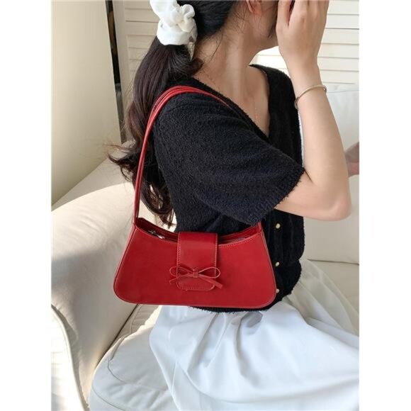 Small Shoulder Bag for Women Y2k Mini Hobo Handbag Cute Bow Faux Leather Purse - Picture 3 of 7